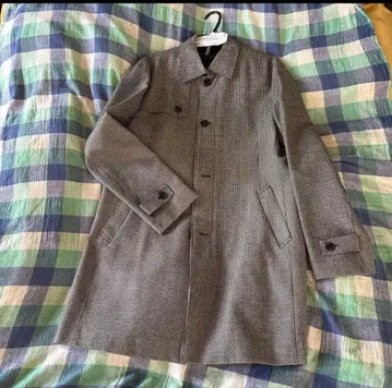 더 수트 컴퍼니 울 하운드투스 체크 패턴 피 코트