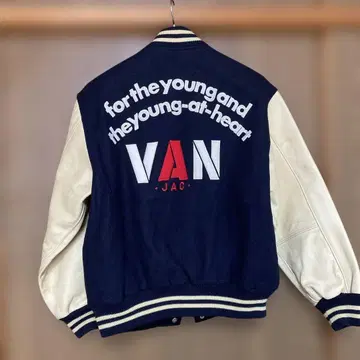 VAN JAC 스타디움 점퍼 소매 가죽 L 사이즈 네이비