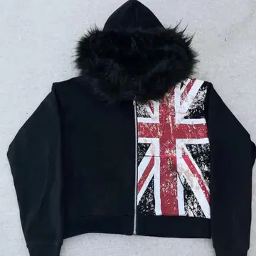 Y2K UK 프린트 퍼 후드티