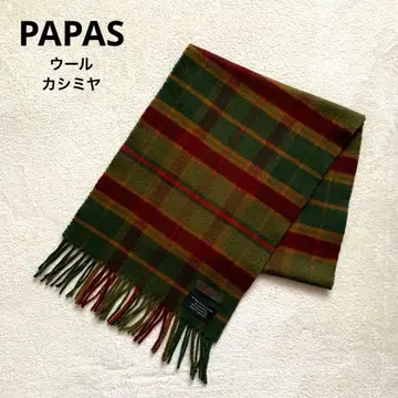 PAPAS 파파스 울 머플러 모스그린 체크 캐시미어 혼방