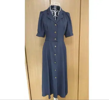 네이비 반팔 버튼 셔츠 원피스