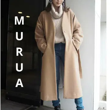 새상품급 클리닝 완료 MURUA 노카라 코트 V넥 베이지 카멜