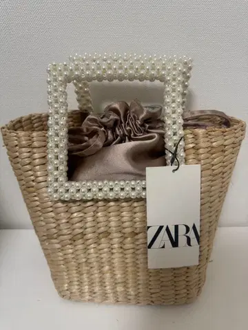 [ 택 포함 미사용 새상품 ] ZARA 펄 핸들 바스켓백