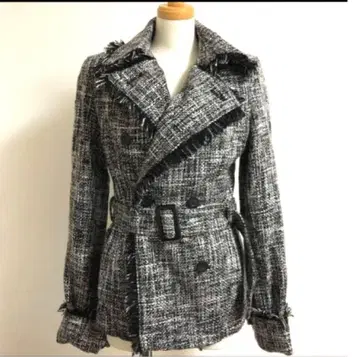 새상품 트위드 프린지 장식 더블 브레스트 자켓