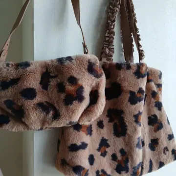 레오파드 무늬 퍼 토트백 숄더백 2개 세트 [새상품]