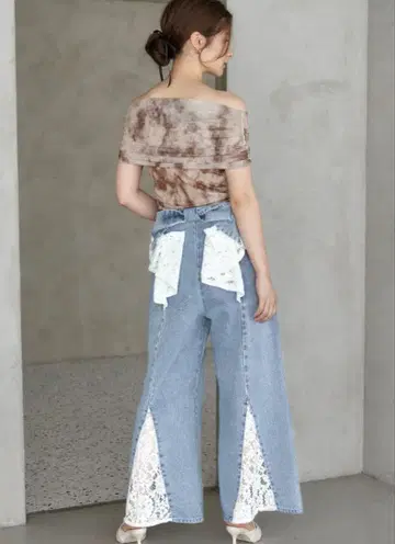 백리본 레이스 데님 팬츠