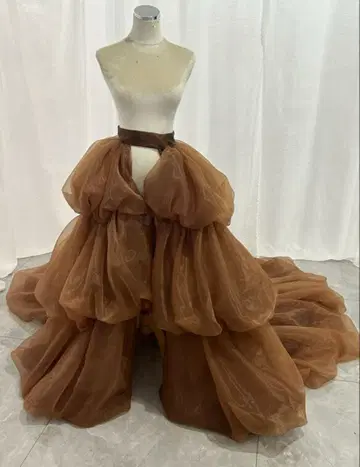 오버 스커트 드레스 브라운