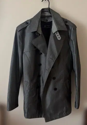 MICHEL KLEIN 그레이 스트라이프 트렌치코트