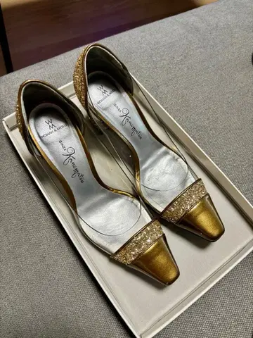 긴자 카네마츠 펌프스 22cm 골드 라메 힐 7cm