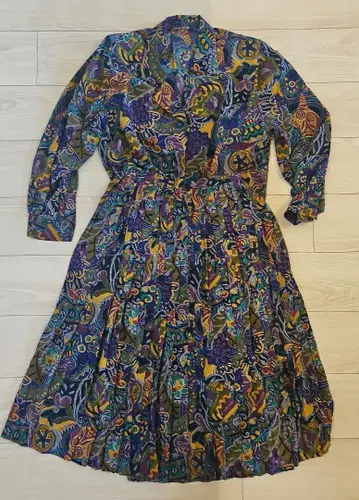 쇼와 레트로 오토 쿠튀르 플라워 아트 프린트 롱 드레스