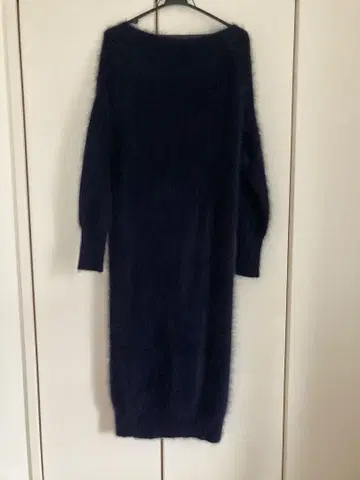 울 100% 네이비 긴팔 롱 원피스