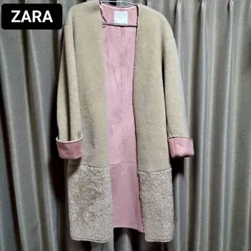 ZARA 페이크 무스탕 코트 베이지 x 핑크 size XS