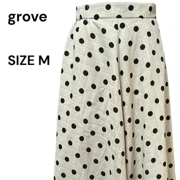 grove 도트 무늬 플레어 스커트 M 베이지 x 블랙 안감 부착