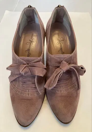 핑크 그레이 스웨이드 리본 포함 하이힐