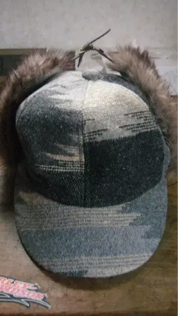 그레이 계열 퍼가 달린 플라이트 캡