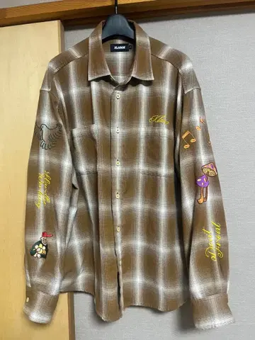 XLARGE 브라운 체크 무늬 긴팔 플란넬 셔츠 L