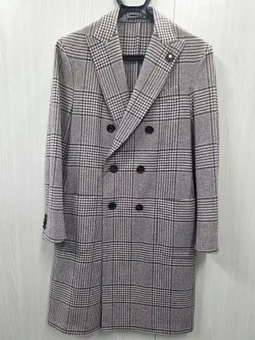 미사용 새상품 LARDINI 라르디니 울 100% 체크 코트 48