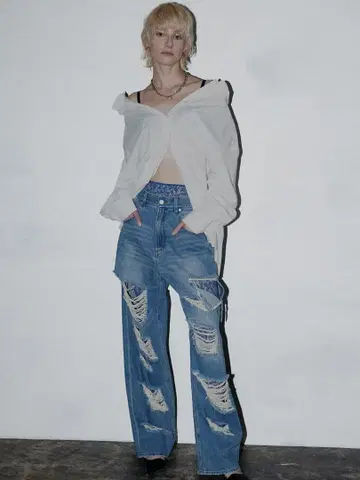 Ameri VINTAGE WIDE DAMAGE DENIM PANTS