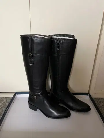 천연 가죽 롱 부츠 미사용 새상품 블랙 24.5cm