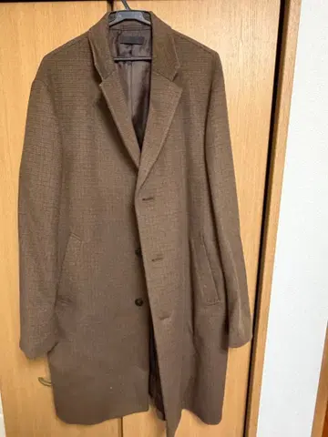 브라운 체스터 코트 울 혼방 체크 무늬