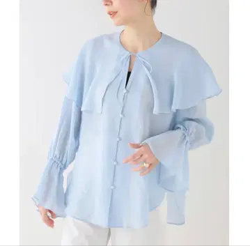 IENA 라미비스 시어 빅 칼라 블라우스 색스 블루