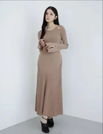 eimy 리브 니트 플레어 원피스