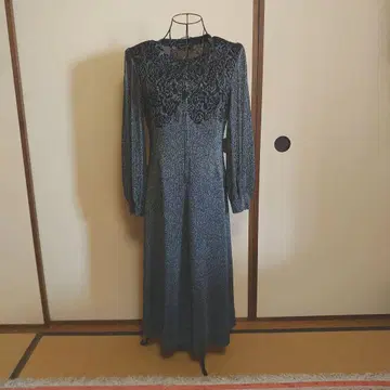 사이토 토요코 레이스 장식 다크 그레이 롱 드레스