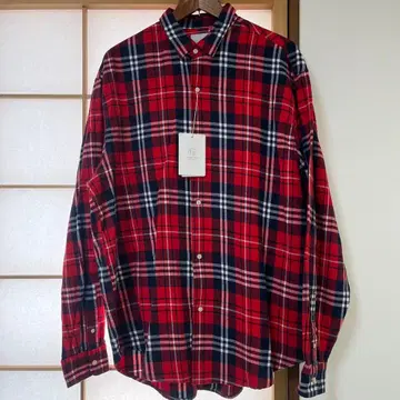 플란넬 긴팔 셔츠 빨간색과 네이비 체크