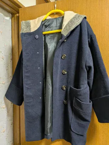 네이비 후드 부착 더플 코트