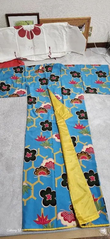 후리후 워셔블 코몬 소나무 대나무 매화 거북이 등껍질 무늬 스카이블루