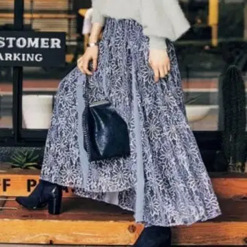 mystrada 마이 스트라다 꽃무늬 롱 스커트 블루