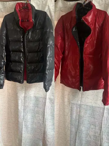 EDWIN 리버서블 다운 자켓 블랙과 빨간색 남성용 L 사이즈