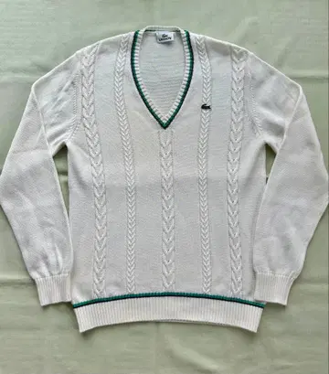 LACOSTE 케이블 짜임 V넥 스웨터