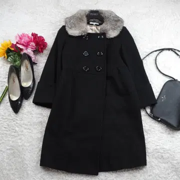 G5350*A라인 퍼 울 코트 블랙 2 여성용