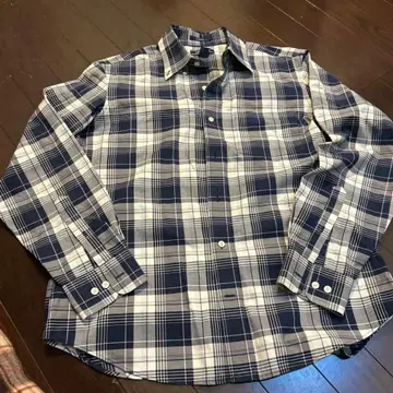 Lands' End 네이비 화이트 체크 셔츠 M