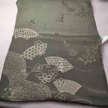 미사용 새상품 짙은 녹색 계열 꽃무늬 부채 무늬 오비 장식 천