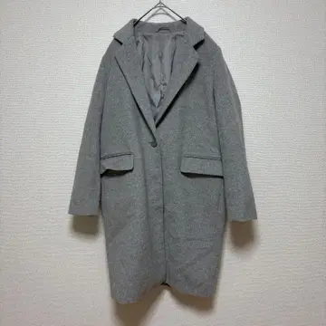 GU 긴팔 롱 코트 아우터 자켓 M 그레이 울 혼방 심플