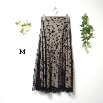 꽃무늬 자수 롱 플레어 샤샤 스커트 M 허리밴딩