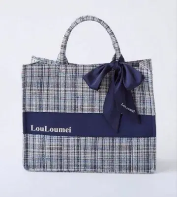 NICE CLAUP LouLoumei 체크 무늬 토트백 네이비