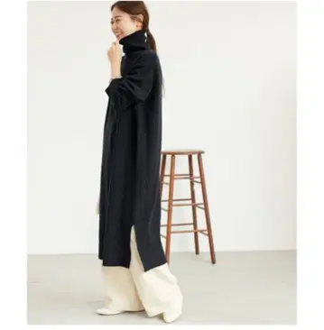 울 캐시미어 터틀넥 원피스 네이비