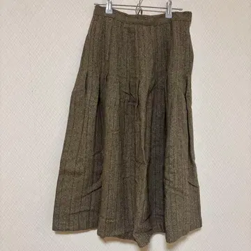 구제 의류 브라운 플리츠 울 롱 스커트