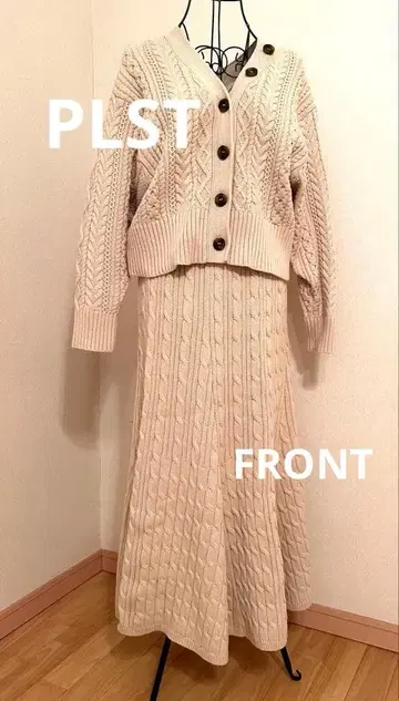 [새상품급] PLST 케이블 짜임 가디건&스커트 셋업 베이지 M사이즈