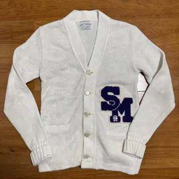 70s 아크릴 레터드 니트 가디건 bpc 화이트