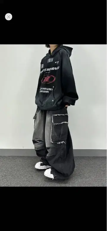 데님 카고 팬츠 블랙