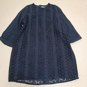 퓨어세신 원피스 튜닉 자수 레이스 네이비