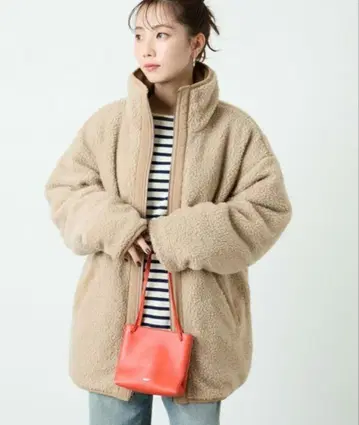 FREAK'S STORE 스탠드 카라 리버서블 보아 블루종 베이지