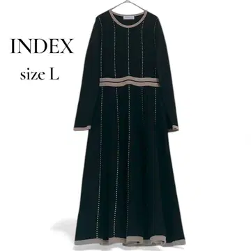 INDEX 니트 플레어 원피스 L 블랙 x 베이지 미 실루엣
