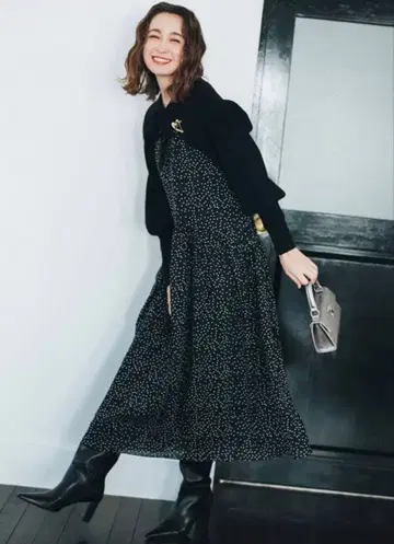 릴리 브라운 lilybrown 볼레로&원피스 세트 도트 블랙