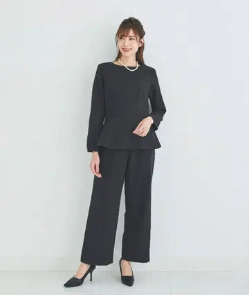 세레모니 수트 노카라 페플럼 상의 와이드 팬츠 2세트