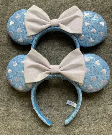 디즈니 스팽글 머리띠 스카이블루 하트 리본 페어 2개 화이트 라메